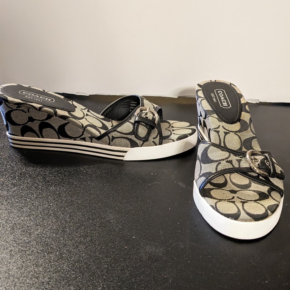 Coach Perry Black and Gray Logo Wedge